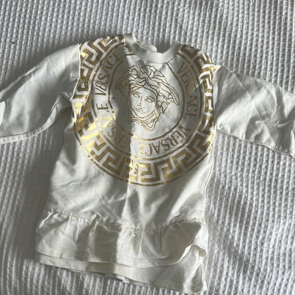 Versace Kids White Sweatshirt with Gold Medusa Design